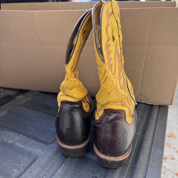 Ariat Boots Mens Size‎ 10.5 D Brown Yellow Leather Western Cowboy Pull Holes ATS